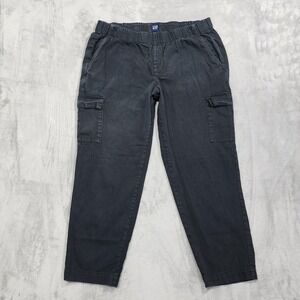 Gap Pants Womens XL Black Relaxed Pull On Cargo Tapered Casual Cotton Lyocell